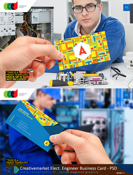 طرح لایه باز کارت ویزیت فلت شخصی مهندس - Creativemarket Elect. Engineer Bussines Card | رضاگرافیک 